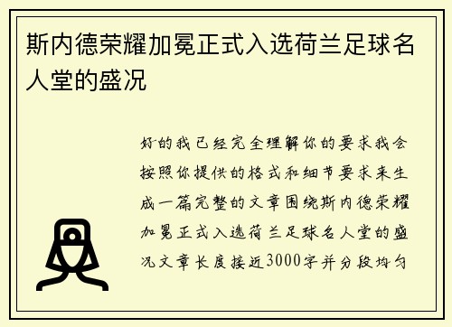 斯内德荣耀加冕正式入选荷兰足球名人堂的盛况 斯内德荣耀加冕正式入选荷兰足球名人堂的盛况